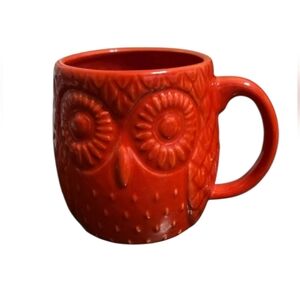 West Elm Figurative Owl Porcelain Oversized Coffee Tea Red Mug